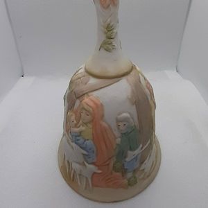 VTG LEFTON PORCELAIN CHRISTMAS NATIVITY BELL "OH COME ALL YE FAITHFUL" 1982
